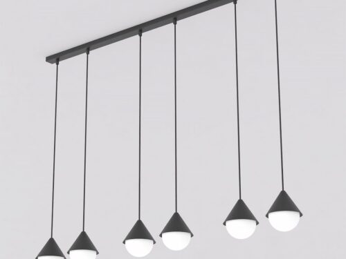 Hanglamp Fidena Zwart Ø10 cm met 6 verstelbare pendels en witte glazen kappen, modern design