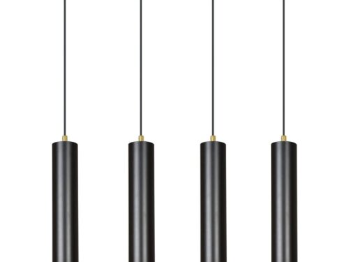 Hanglamp Dasso Zwart met vier cilindervormige lichtpunten en goudaccenten, modern en verstelbaar
