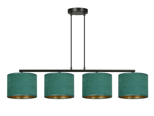 Hanglamp Pausos Zwart Ø20 cm met 4 groene stoffen kappen en verstelbare ophanging