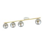 Plafondlamp Skorura Wit Ø14 cm met goudkleurige balk en vier rookglas bollen