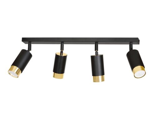 Plafondlamp Gaurmone Zwart met vier verstelbare spots in zwart en goudkleurig staal
