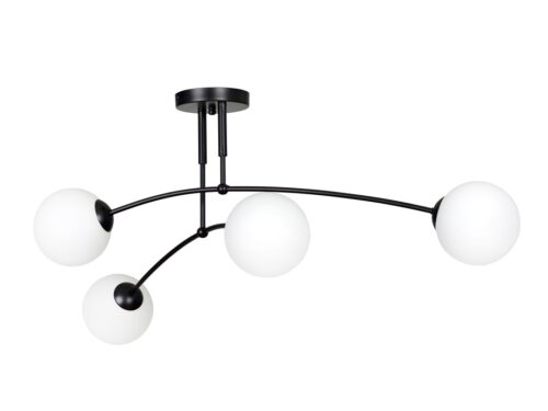 Plafondlamp Cissos Zwart Ø15 cm met 4 witte bollen en strakke zwarte stalen armaturen