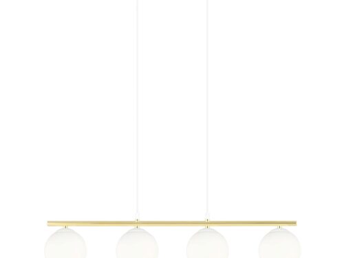 Hanglamp Tissan Wit met 4 glazen bollen en goudaccenten, verstelbare hoogte, Ø14 cm