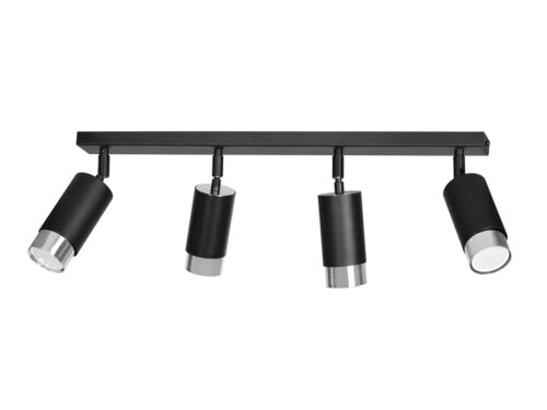 Plafondlamp Raassoro zwart met vier richtbare spots en zilveren accenten voor gericht licht