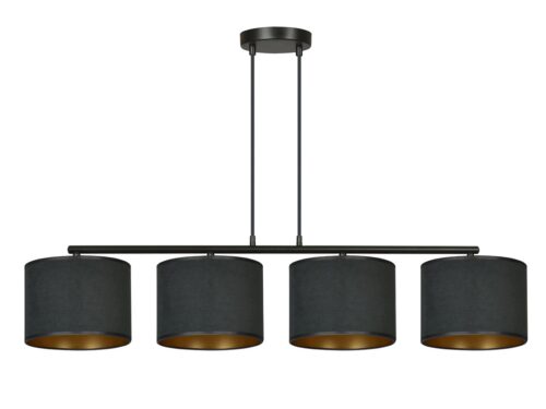 Hanglamp Trerdor Zwart Ø20 cm met 4 stoffen kappen en verstelbare ophanging