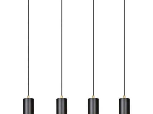 Hanglamp Tiernund Zwart met vier buisvormige pendels, zwart-gouden afwerking en verstelbare hoogte