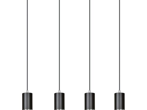 Hanglamp Grimmar Zwart met 4 cilindervormige pendels en zilverkleurige details, modern en strak ontwerp