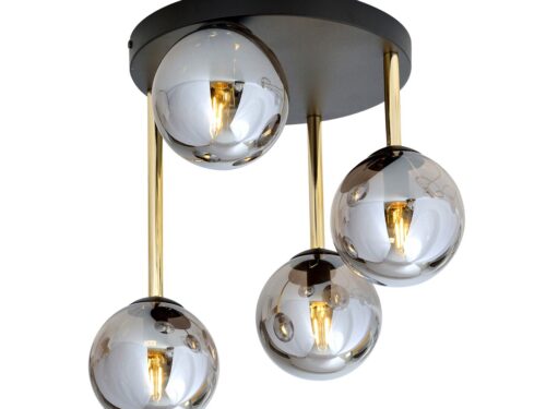 Plafondlamp Kunnan Zwart Ø14 cm met 4 glazen bollen en gouden details