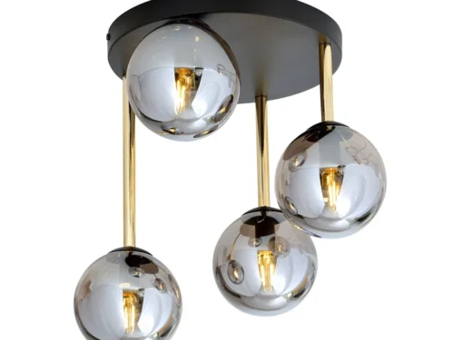 Plafondlamp Kunnan Zwart Ø14 cm met 4 glazen bollen en gouden details