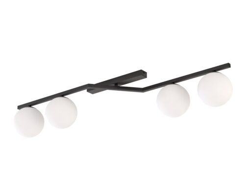 Plafondlamp Reevonte zwart Ø14 cm met vier witte kappen en modern sculpturaal design