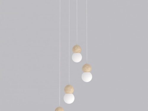 Hanglamp Zurdir Wit Ø10 cm met 4 verstelbare bollen van wit staal en hout in Scandinavische stijl