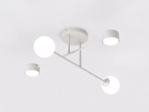 Plafondlamp Piedio Wit Ø10 cm met sculpturale multi-arm vorm en vier lichtpunten in wit staal