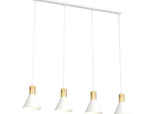 Hanglamp Mildun Wit Ø16 cm, verstelbaar, 4-lamps design met witte kappen en goudkleurige accenten