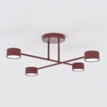 Plafondlamp Rossar Bordeaux met kruisarmdesign en vier lampenkappen, moderne bordeaux afwerking