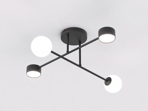 Skurdy plafondlamp zwart Ø10 cm met vier lichtpunten en witte lampenkappen