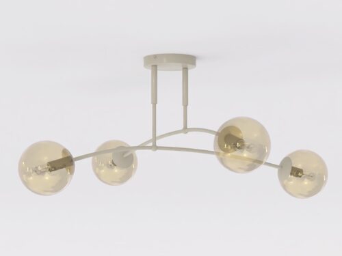 Plafondlamp Praskena beige Ø14 cm met vier witte glazen kappen en moderne, elegante uitstraling