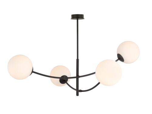 Plafondlamp Mirdal zwart Ø15 cm met vier witte glazen kappen en matzwart stalen armatuur