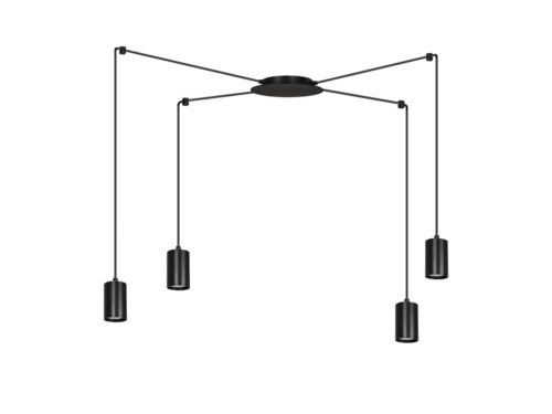 Hanglamp Nermoro Zwart met 4 verstelbare pendels, strak zwart gepoedercoat staal voor modern interieur