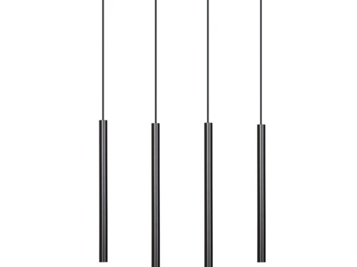 Hanglamp Saansu Zwart met vier slanke, verstelbare pendels van zwart gepoedercoat staal