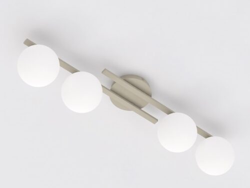 Plafondlamp Vienio Beige Ø14 cm met vier witte glazen kappen en strak, modern design
