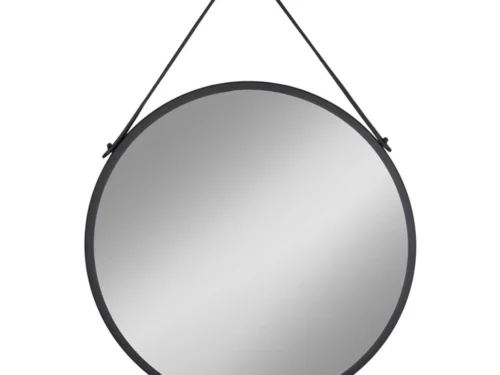 Spiegel Pilvar Zwart Ø60 cm, ronde wandspiegel met zwarte stalen omlijsting en ophangkoord