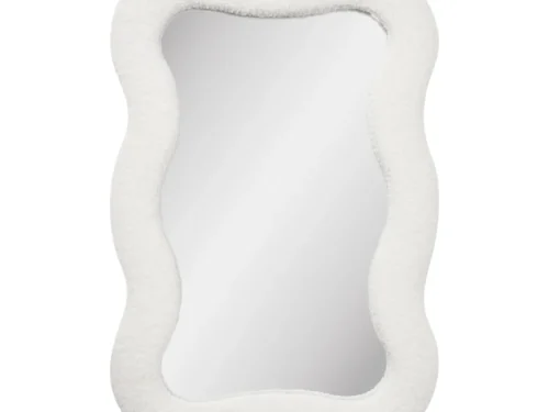 Spiegel Skeirdan Wit 80 x 54 cm met zachte teddyomlijsting en organische vorm, stijlvol en elegant voor aan de muur