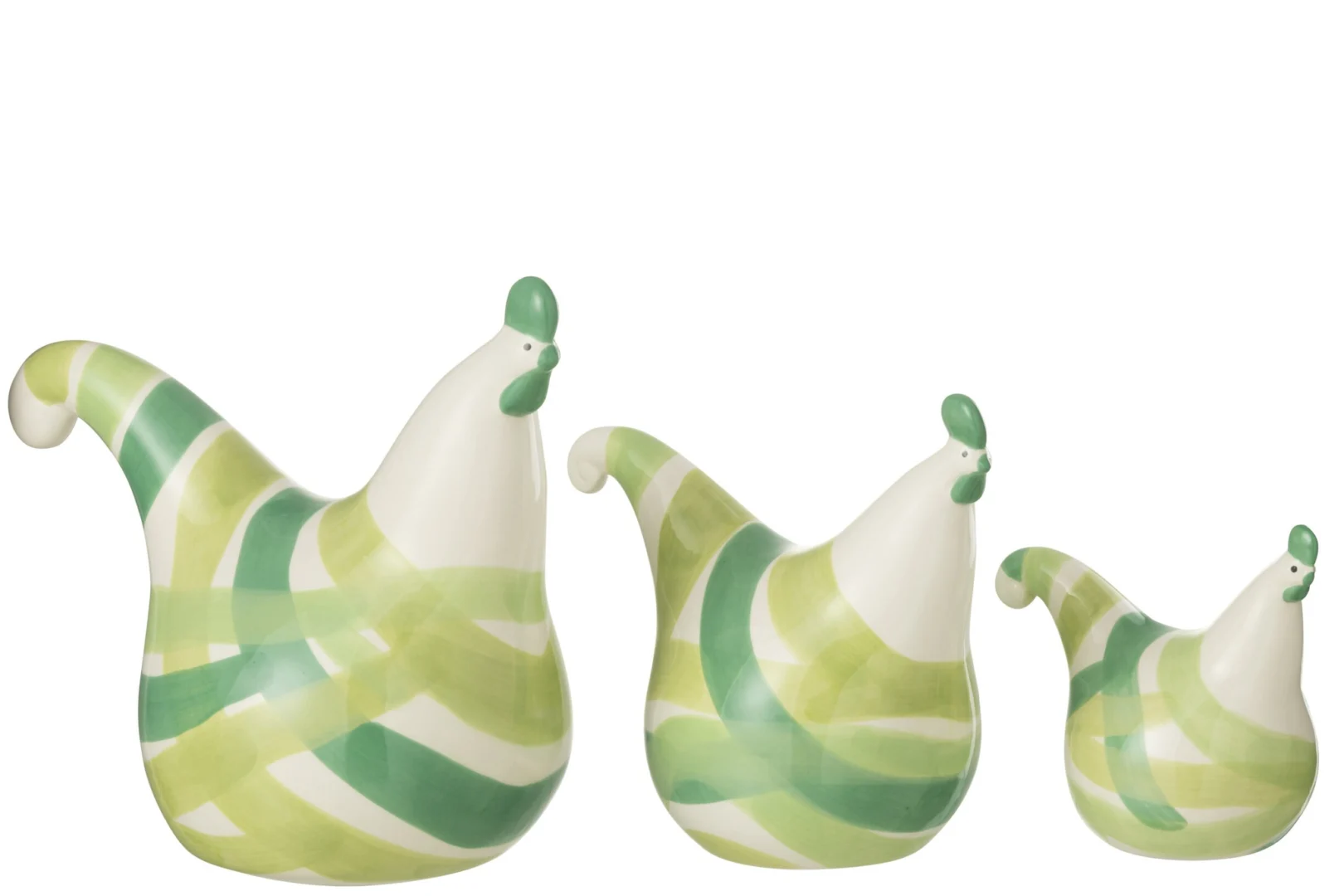 Woonaccessoire Rarne Dolomiet Groen set van 3 kipfiguren met glanzende afwerking in frisse groentinten