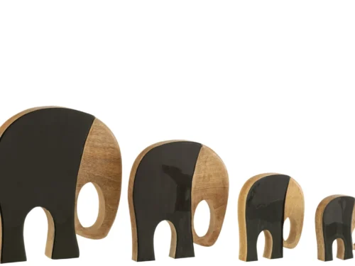 Decoratiefiguur Janella set van 4 olifanten van mangohout in zwart en naturel, compact en decoratief