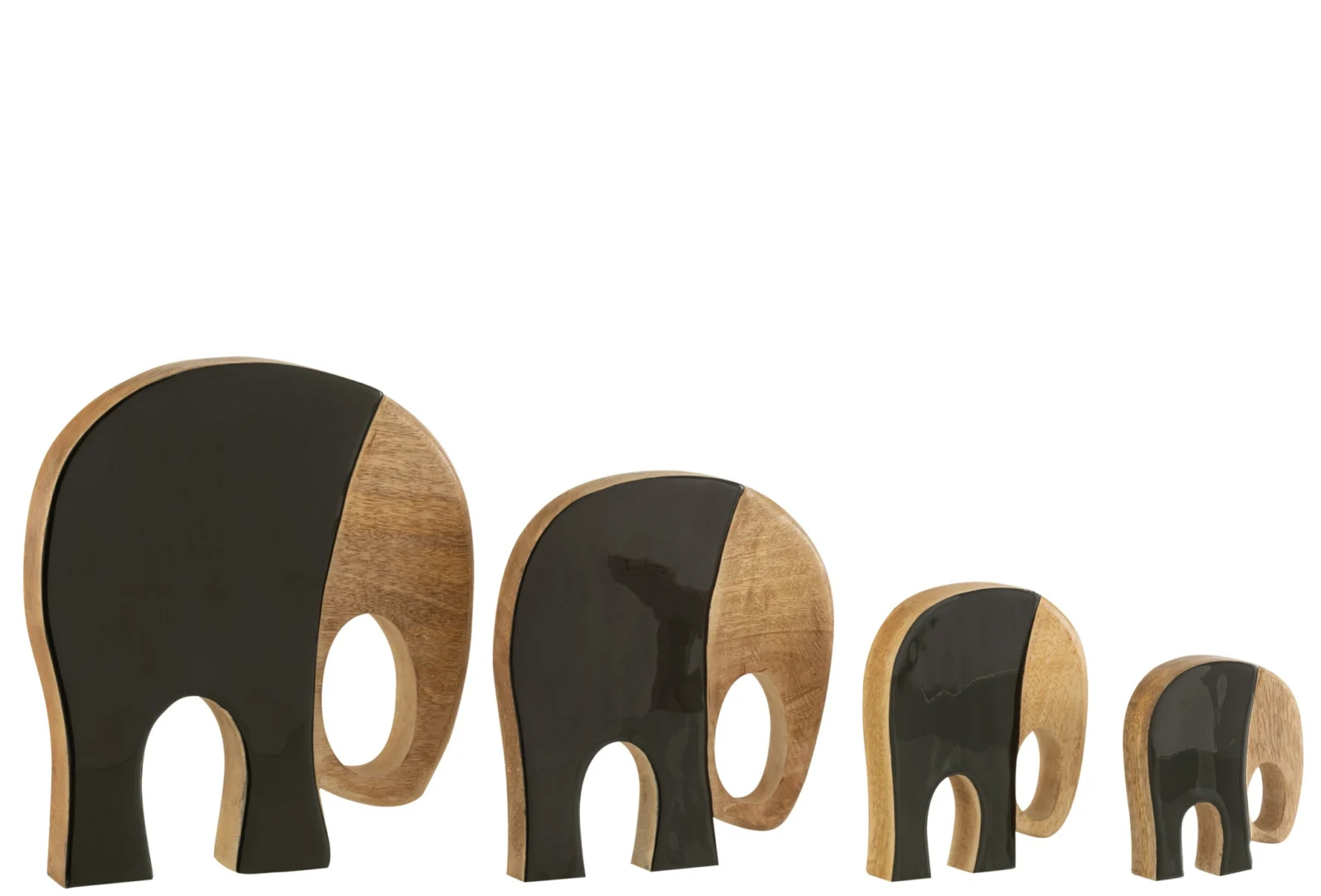 Decoratiefiguur Janella set van 4 olifanten van mangohout in zwart en naturel, compact en decoratief