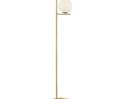 Zarnona vloerlamp mat messing met witte glazen bol, slank design en ronde voet, 150 cm hoog