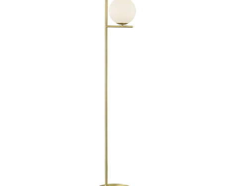 Zarnona vloerlamp mat messing met witte glazen bol, slank design en ronde voet, 150 cm hoog