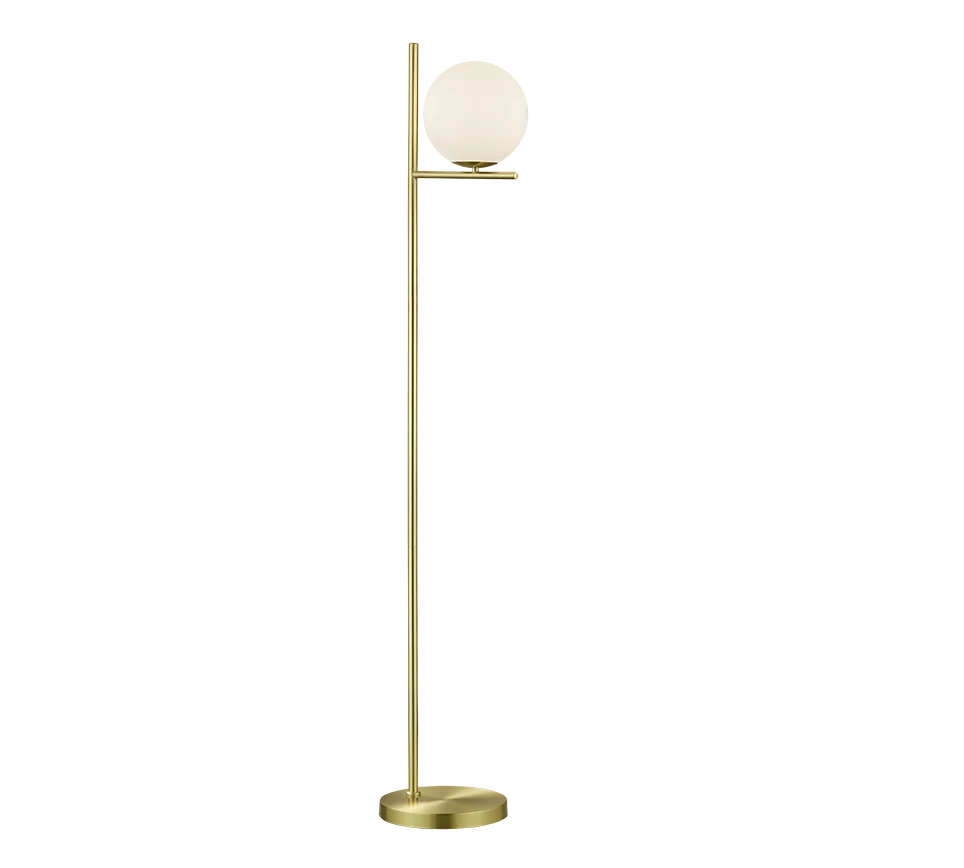 Zarnona vloerlamp mat messing met witte glazen bol, slank design en ronde voet, 150 cm hoog