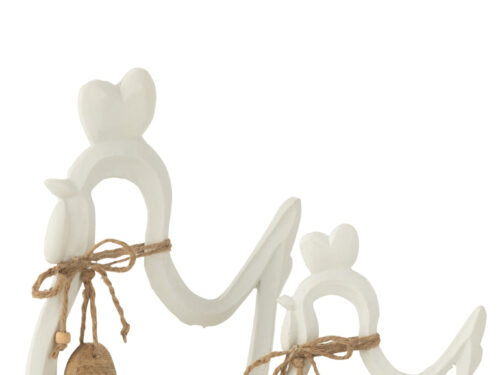 Woonaccessoire Reevin van meerkleurig aluminium en mangohout, speels decoratief object met houten basis en touwdetails