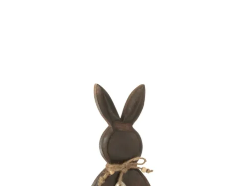 Poonnesta decoratiefiguur van bruin mangohout met jute en aluminium, in konijnvorm met hartuitsparing