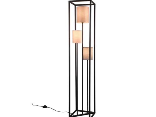 Vloerlamp Sannone matzwart met 3 beige stoffen kappen, H153 cm, sfeervol design