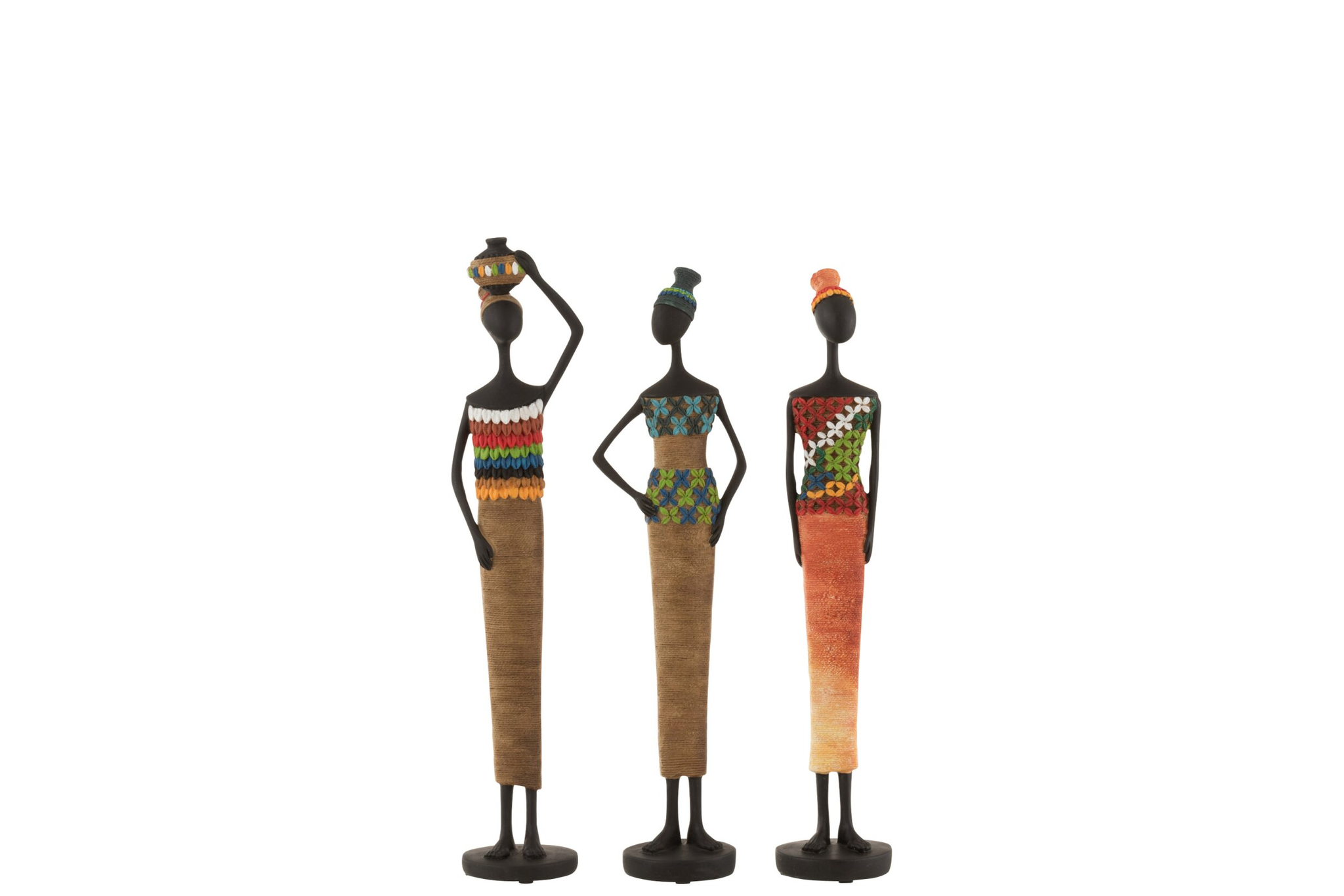 Beeld Kuntes polyresin set van 3 Afrikaanse figuren, 42 cm hoog, meerkleurige woonaccessoires
