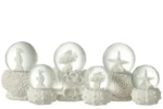 Sneeuwbol Sloondena polyresin wit, set van 3 met zeepaard, vis en zeester decoratie