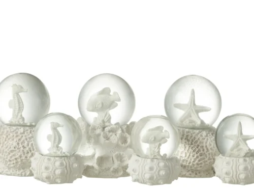 Sneeuwbol Sloondena polyresin wit, set van 3 met zeepaard, vis en zeester decoratie