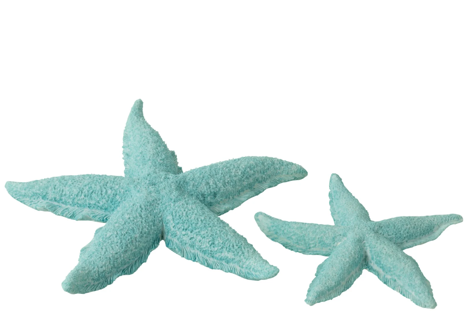 Decoratie Geelas polyresin blauw, twee turquoise zeesterren met ruwe textuur en zomerse uitstraling