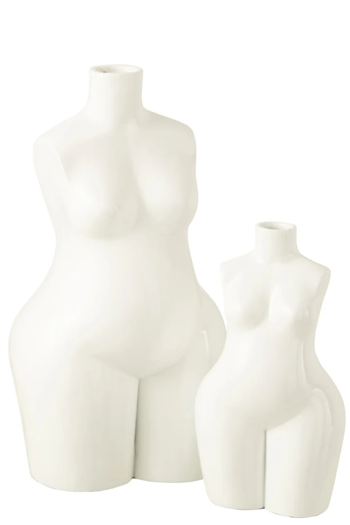 Vaas Lorenzo polyresin wit, sculpturaal design, glanzend afwerking, 47 cm hoog