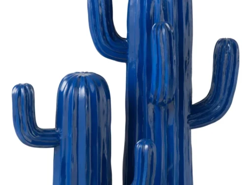 Blauwe Skobano kunstcactus van polyresin met glanzende afwerking, moderne decoratie voor dressoir of wandplank