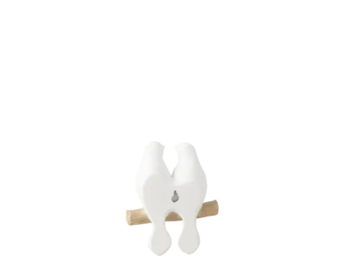 Kunsttak Dontand Wit met twee witte vogels op tak, compact decoratief woonaccessoire voor een rustige uitstraling