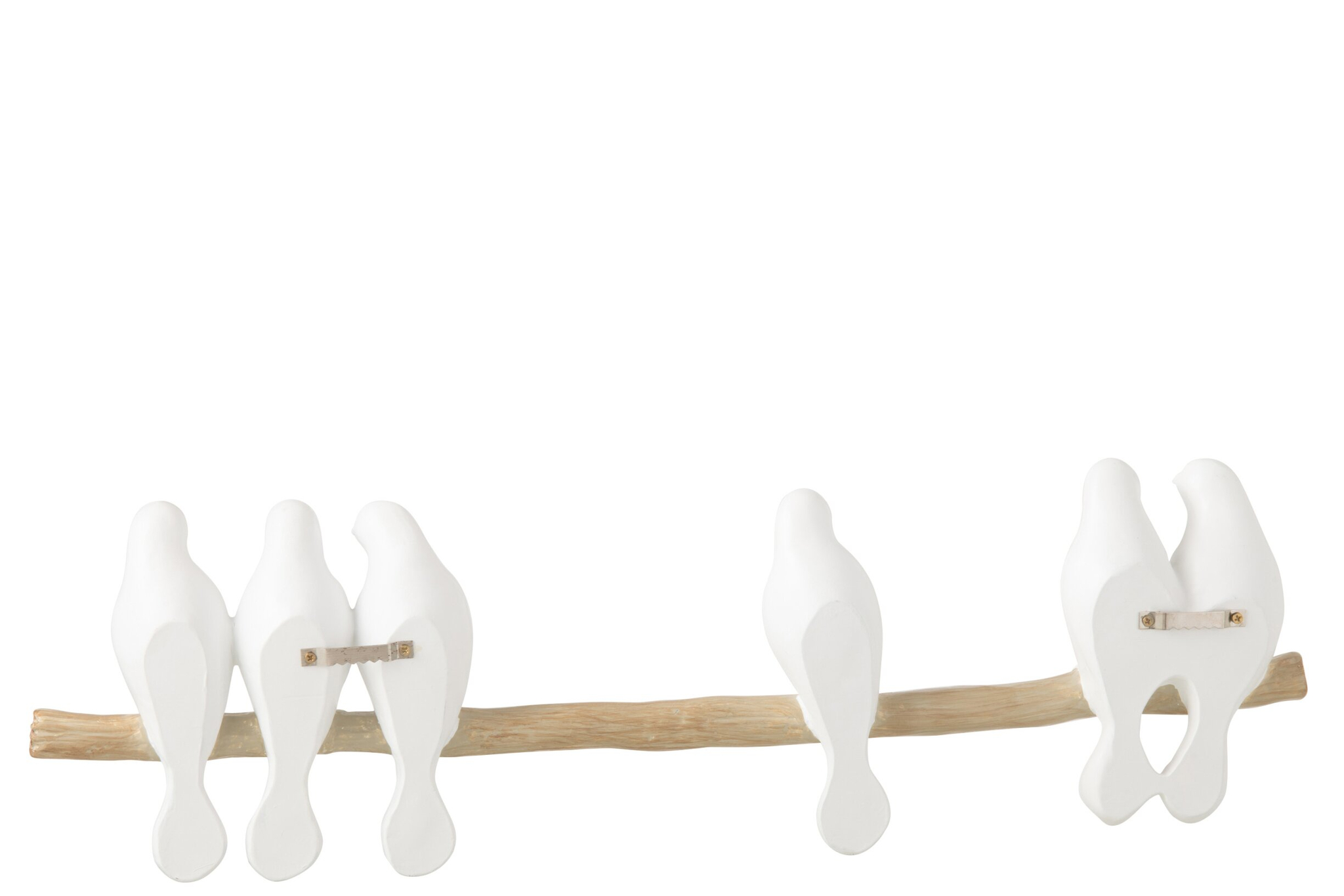 Kunsttak Preensio Wit met zes witte vogels op natuurlijke tak, 51 cm lang, decoratief woonaccessoire