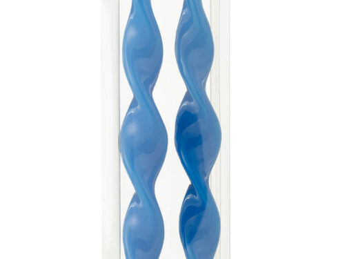 Kaars Viestond paraffine blauw, set van 2 gedraaide elegante kaarsen in transparante verpakking