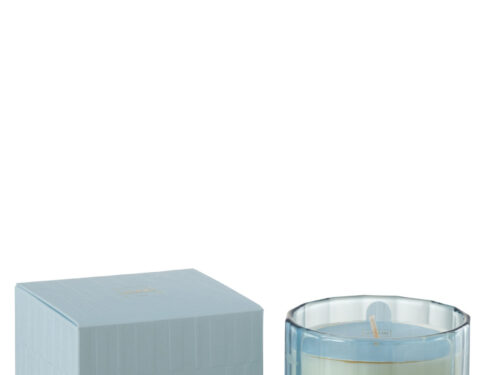 Geurkaars Breirnura Blauw met Blue Fantasy geur, in glazen houder en luxe verpakking