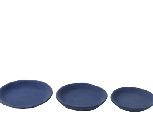 Bord Dulis Papier Blauw set van 3 decoratieve schalen met papier-maché uitstraling en rustige blauwe kleur