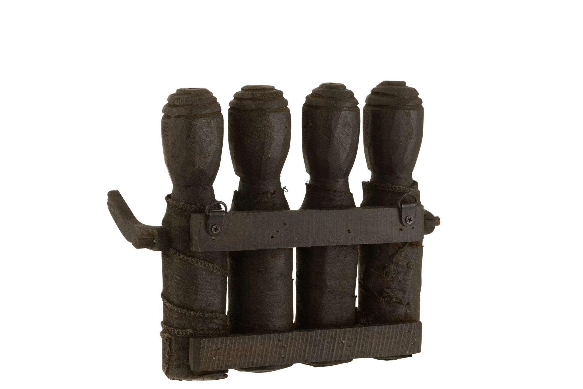Zwarte Kapstok Deindes Hout 25 cm, compact met 4 haken en gerecycled hout voor hal of garderobe