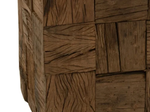 Woonaccessoire Marik Hout Naturel, gerecyclede houten zuil met rustieke blokstructuur en naturel uitstraling