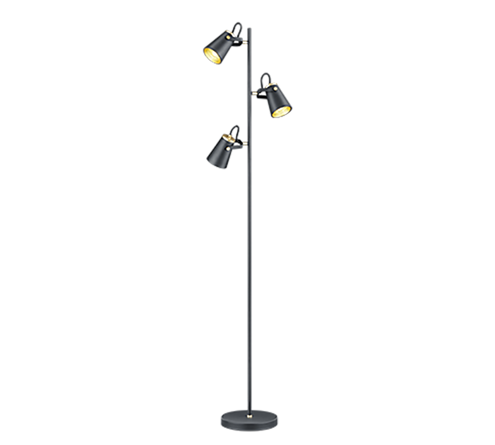 Sunnino matzwarte vloerlamp H160 cm met 3 verstelbare spots in modern slank design