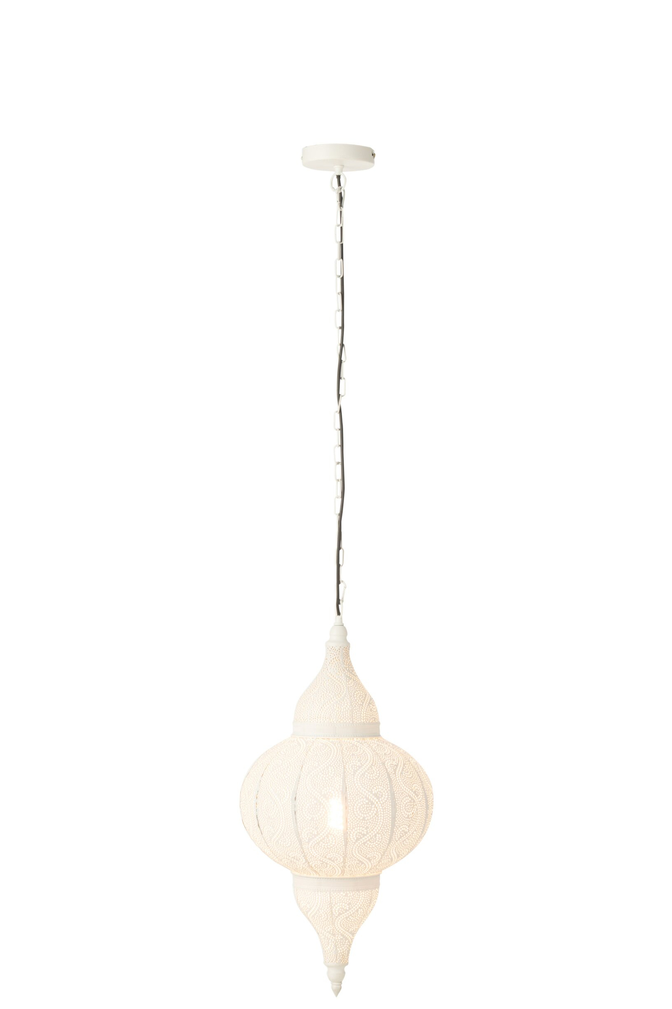 Hanglamp Gloucester Wit met wit ijzeren design en langwerpige ketting, compacte mediterrane vorm van 65 cm